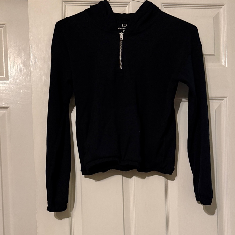 Girl Black Half-Zip Hooded Sweater